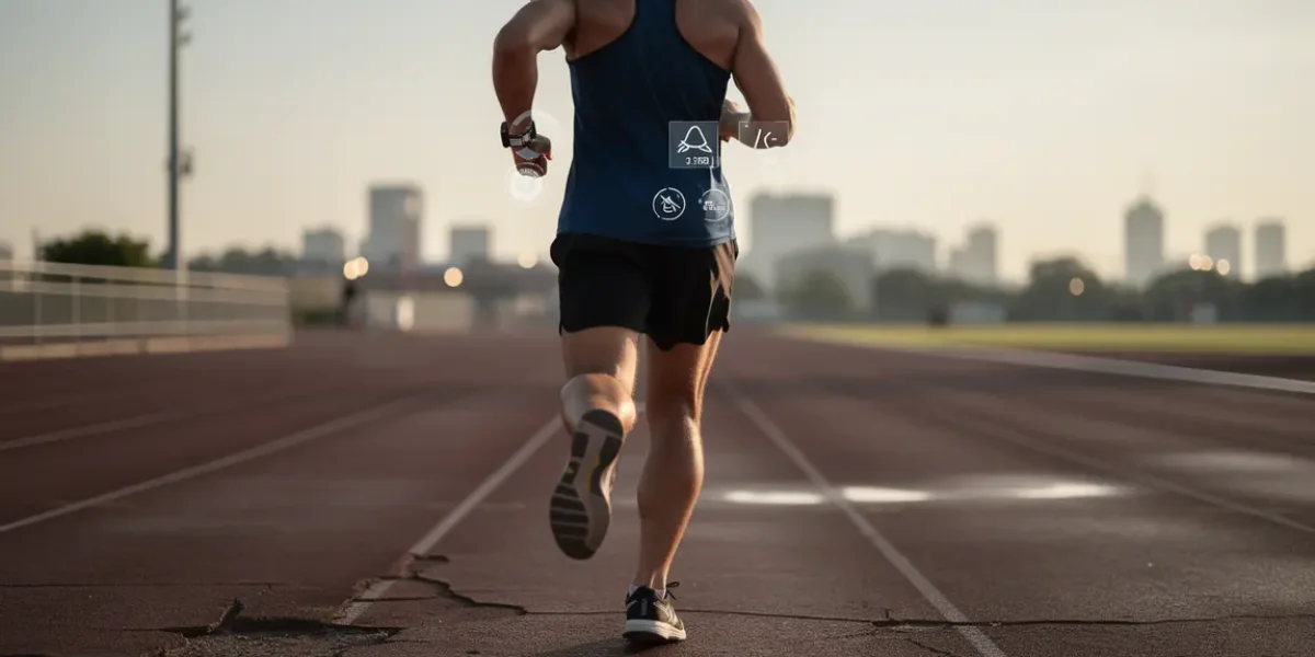 Coureur sur piste surveillant son allure de course avec montre GPS