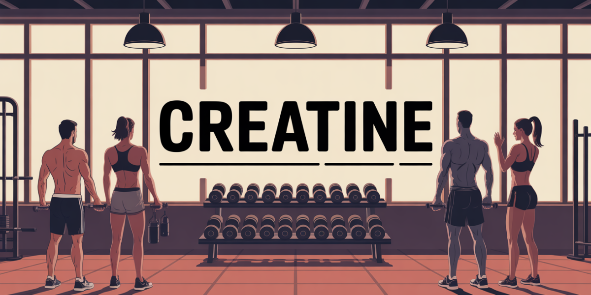 Salle de sport avec halteres, shakers et titre Creatine