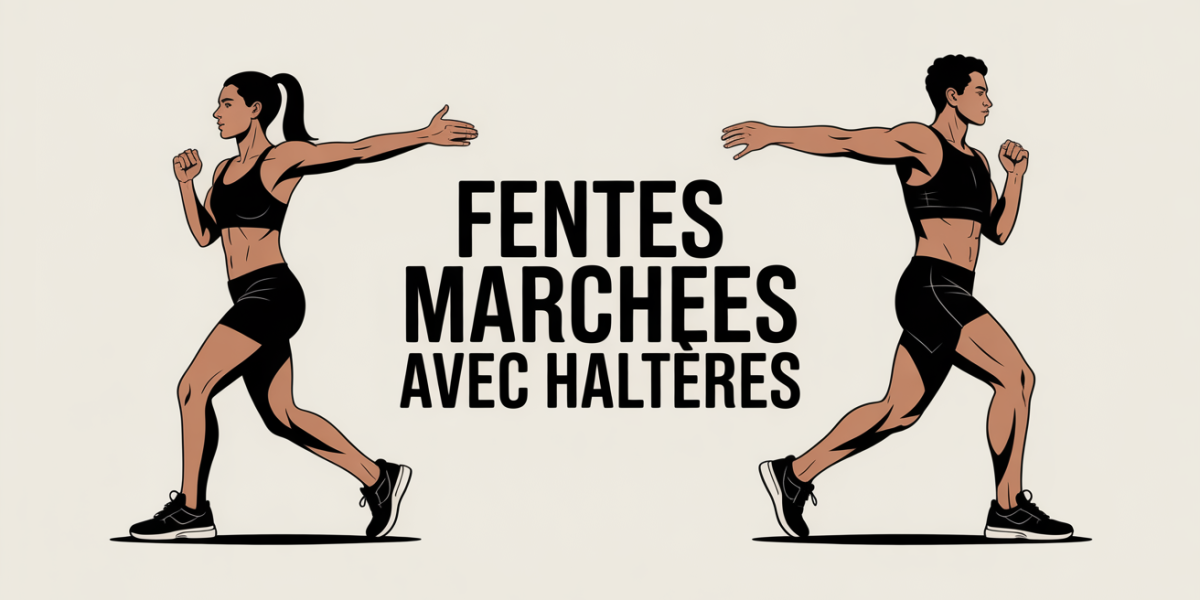 fentes marchees avec halteres illustration posture parfaite jambes fessiers