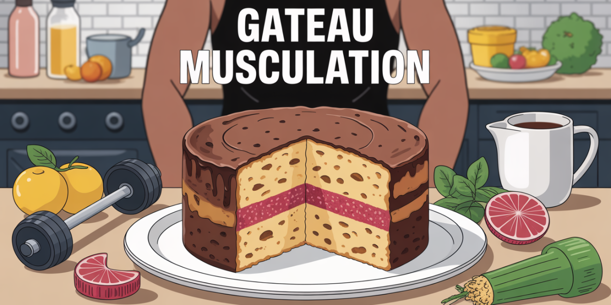 gateau musculation moelleux et baton proteine sur table fitness
