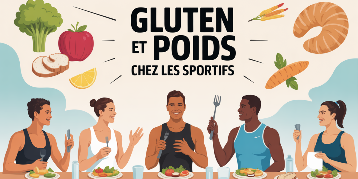 Gluten et poids sportifs autour d'une table avec aliments classiques et sans gluten