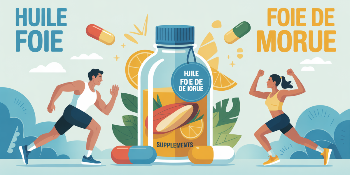 Illustration capsules huile de foie de morue sportifs en mouvement