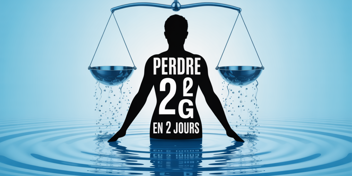 Perdre 2 kg en 2 jours balance silhouette et gouttes d'eau