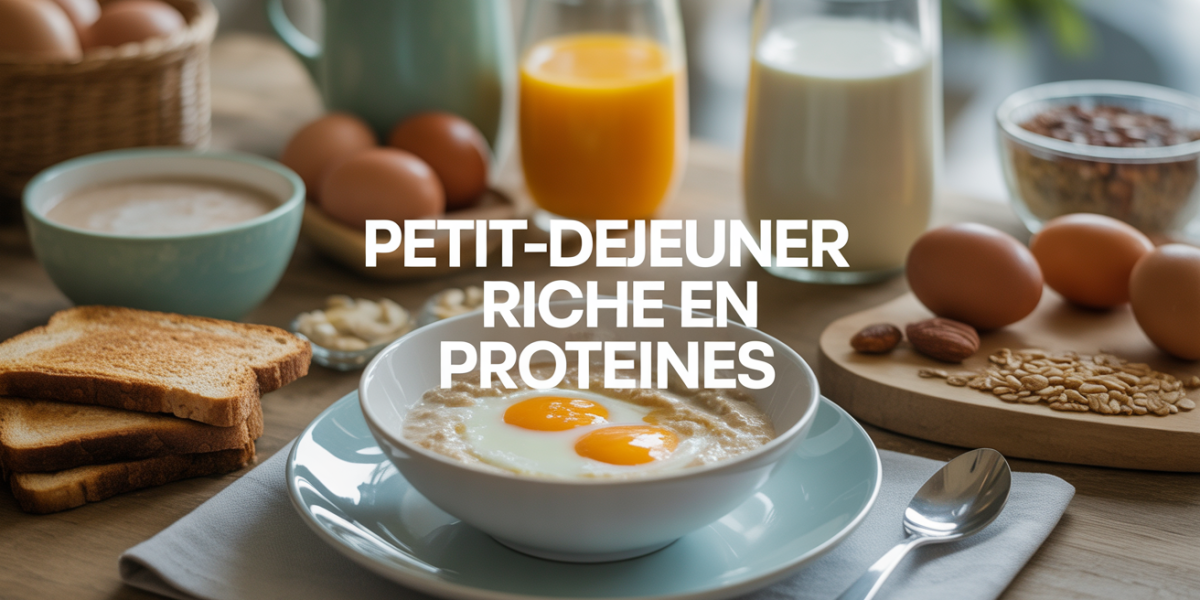 Table petit déjeuner riche en protéines varié sans visage