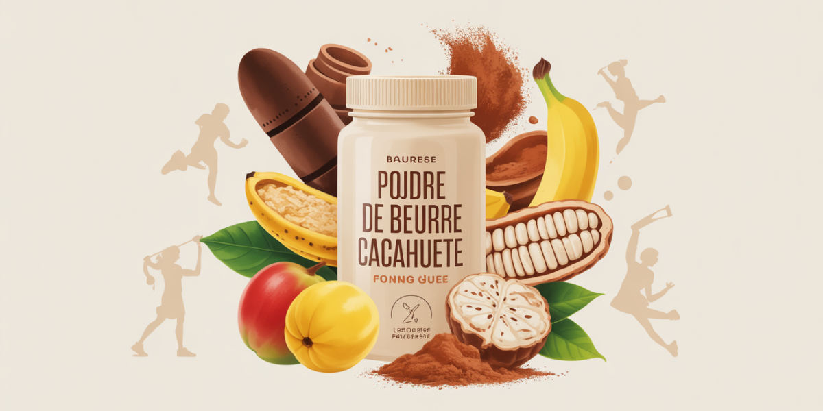 Montage poudre de beurre de cacahuete et accessoires sportifs