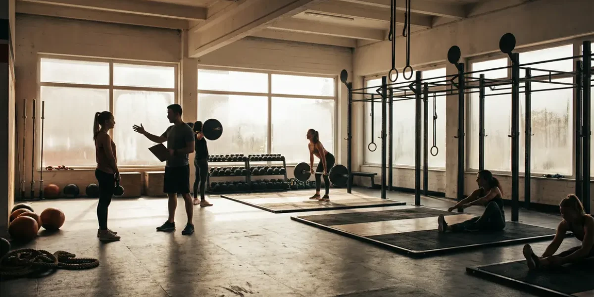 Salle Crossfit moderne debutant, coach et equipement complet
