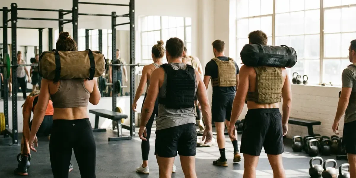 Sportifs utilisant sac leste power bag sandbag gilet en salle
