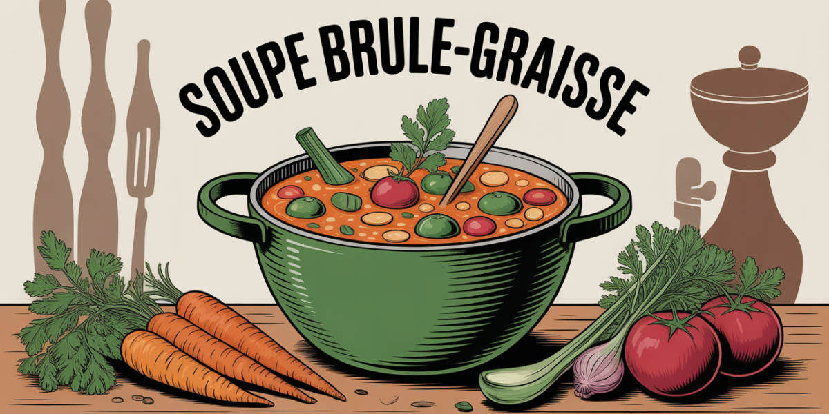 Illustration soupe brûle graisse légumes marmite balance