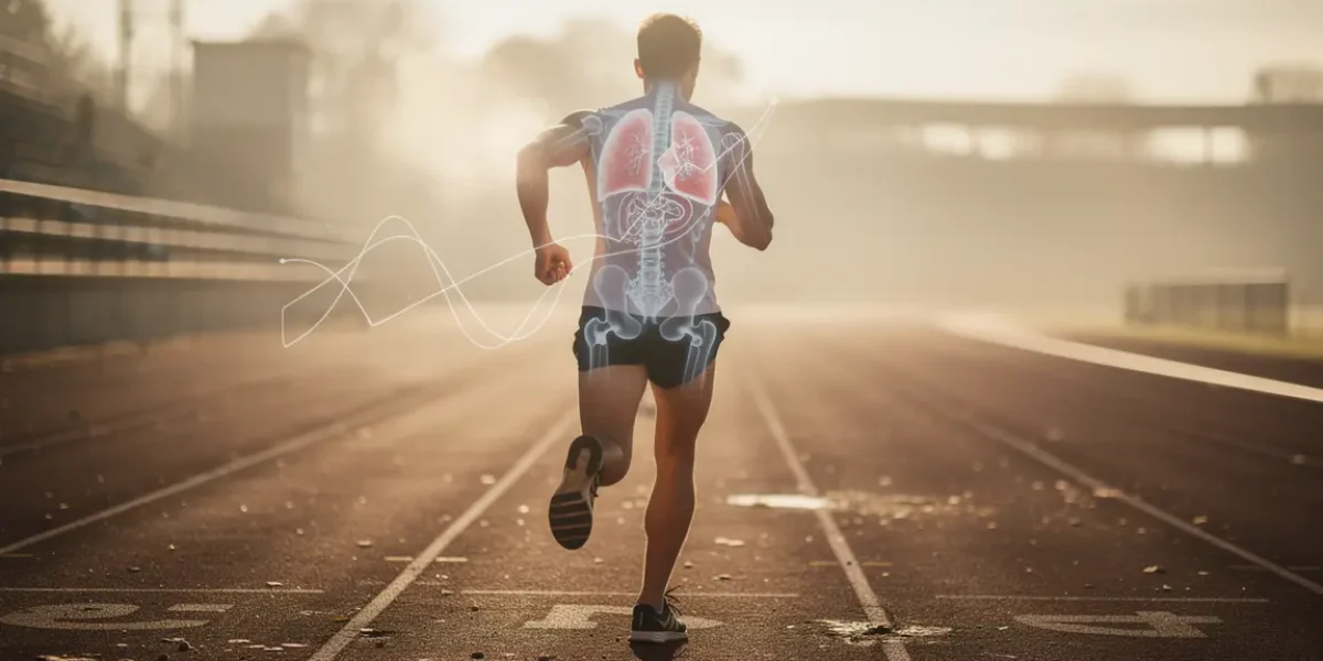 Athlète courant au lever du soleil avec graphique VO2 max
